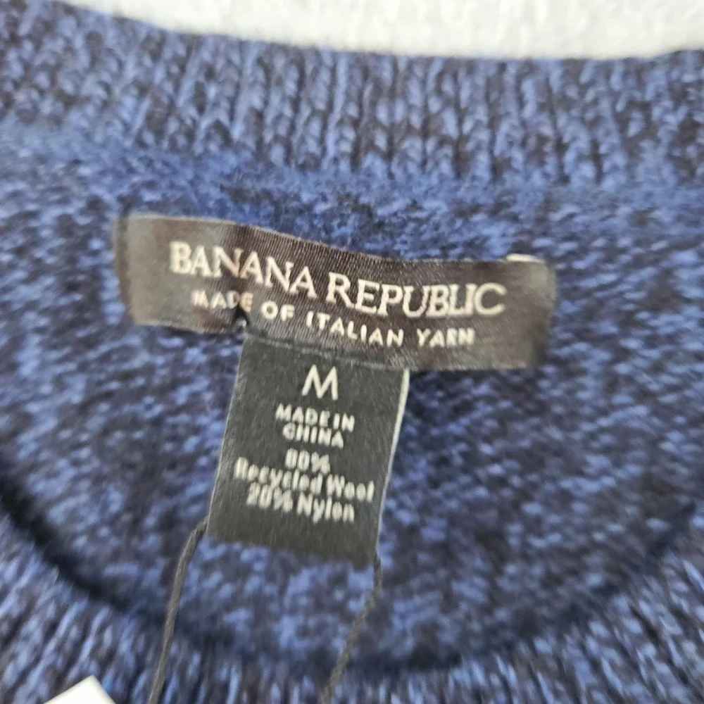 Banana Republic Sweater Mens M Blue‎ Crew Neck Pullover Chunky-Knit Wool Nylon